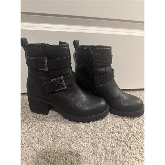 Mia Women's 2 Buckle Zip Up Ankle Boots Black Chunky 90s Size 6 M 2.5" Heel NOS - Picture 3 of 16